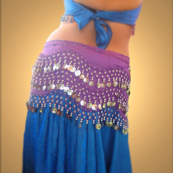 Belly Dance Crochet Hip Scarf Sash with Gold Coins